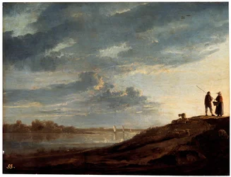 Solnedgang over floden, 1650