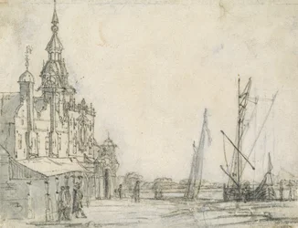 Udsigt over Groothoofdspoort fra nordøst, Dordrecht, 1618 (kridt på papir)