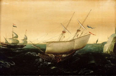 Et hollandsk skib på tæt hold, ca. 1610 (olie på panel)