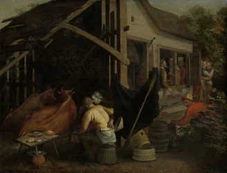 Par, der elsker på en landevejskro, ca. 1570-1590 (olie på panel)
