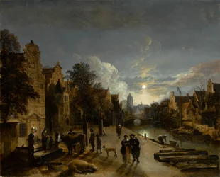Kanalscene i måneskin, omkring 1660