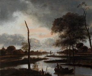 River View: Evening (olie på lærred)