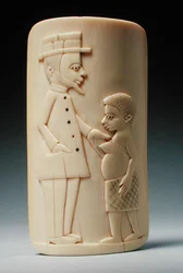 Plade med figurer af en europæisk mand og en afrikansk kvinde, Congo (elfenben)