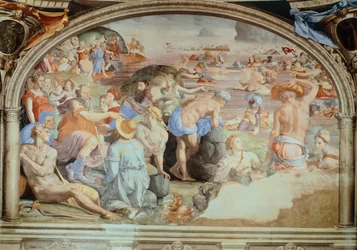 Krydser Røde Hav, fresko af Agnolo Bronzino (1503-1572). Kapel af Eleonora af Toledo, Palazzo Vecchio, Firenze. Italien
