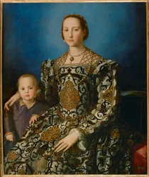 Eleonora af Toledo, hustru til Cosimo I Medici og hendes søn Giovanni (maleri på træ)
