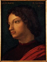 Portræt af Jean de Medici (Giovanni di Cosimo de Medici) (1421-1463) Bankmand og Mecene-maleri af Allori Angelo di Cosimo dit Bronzino (1503-1572) 1500-tallet Dim 15x12 cm Palace Medici-Riccardi (Medici Riccardi) Firenze