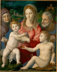 Den hellige familie med Sankt Anna og den unge Johannes (maleri på poppeltræ)