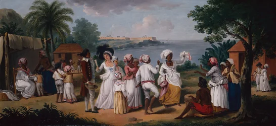 En negerdans på øen Dominica, Fort Young hinsides (olie på lærred)