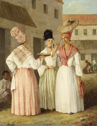 En vestindisk blomsterpige og to andre frie farvede kvinder, ca. 1769 (olie på lærred)