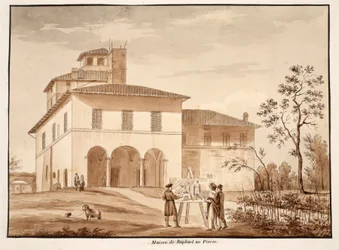 Rafaels hus på Pincio, 1833 (ætsning med brun vask)