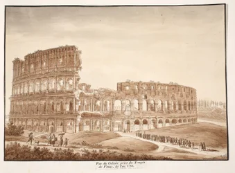 Udsigt over Colosseum fra Venustemplet, 1833 (ætsning med brun vask)
