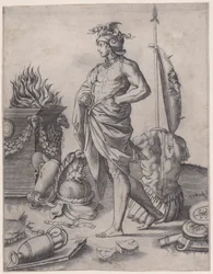En ung helt nær et alter, ca. 1514-36.