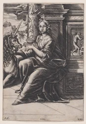 Kyskhed, en siddende kvinde, en enhjørning til højre for hende, ca. 1515-30.