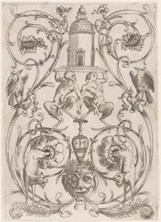 Grotesk Ornament med Satyrer, fra et sæt på tyve ornamentpaneler