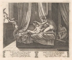 Plade 13: Psyche ser på Amor, fra historien om Amor og Psyche som fortalt af Apulei..., 1530-60.
