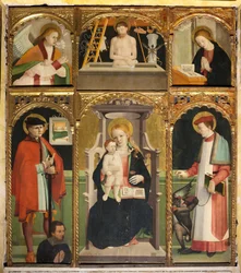Polyptyk af Madonna og barnet med helgenerne Julian og Bernard