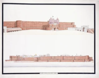 Fortet i Agra med Delhi-porten, ca. 1815