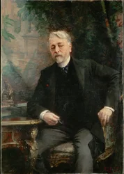 Gustave Eiffel, ingeniør, byggede Eiffeltårnet i Paris ... (maleri på lærred)