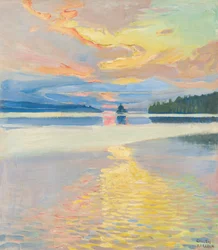Solnedgang over Ruovesi-søen, ca. 1915 (olie på lærred)