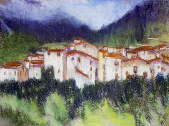 Alpelandskab, af Alberico Balbi Valier (1869-1910 ca.), pastel på papir, 24x32 cm. Italien