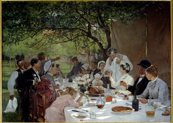 Bryllupsmåltid i Yport, maleri af Albert Fourie (1854-1937), 1886, sol, 3,89 x 2,53 m, Rouen, Musée des Beaux-Arts
