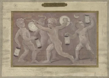 Skitse til Salle des Fêtes på Hôtel de Ville de Paris: Lumières, mellem 1889 og 1895 (olie på blyant, papir)