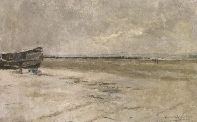 Strand, gråt vejr, strandscene i De Panne