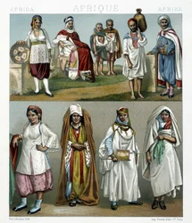 Barbareske kostumer (Afrika). Illustration i "" Le costume historique"" af Racinet