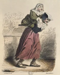 Cour des miracles, efter Jacques Callot (1592-1635) graveret af Adrien Lavieille (1818-62) (farvestik)