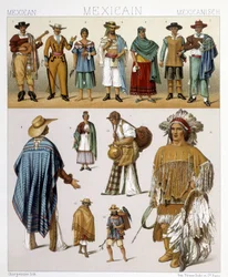 Traditionelle mexicanske kostumer. Illustration i "Det historiske kostume" af Racinet