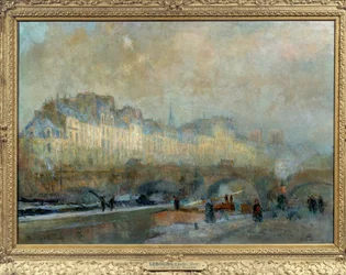 Paris, La Monnaie-slusen, vintersol eller udsigt over Pont-Neuf og Île de la Cite Maleri af Albert Lebourg (1849-1928). 19. århundrede. Sol. 0,815 x 1,155 Musee d