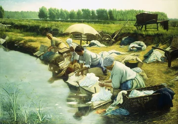 Vaskekvinder i Trappes-regionen (olie på lærred)
