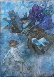 Alle kravlede og skreg på ham "se frem, kun se frem", fra The Water Babies pub. af Humphrey Milford Oxford University Press, ca. 1930 (farve litho)