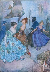 Hun proppede deres stakkels fødder i de mest frygtelig stramme støvler og fik dem til at danse, fra The Water Babies pub. af Humphrey Milford Oxford University Press, ca. 1930 (farve litho)