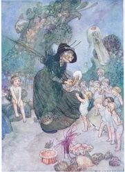 Tom så alle disse søde sager blive givet væk, indtil hans mund vandt, fra The Water Babies pub. af Humphrey Milford Oxford University Press, ca. 1930 (farve litho)