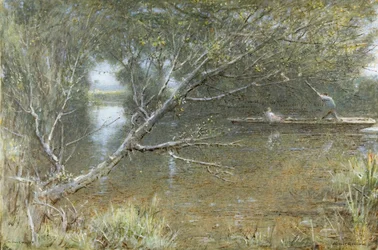 A Thames Backwater, c.1860-c.1932 (akvarel, kropsfarve, pen og blæk på papir)