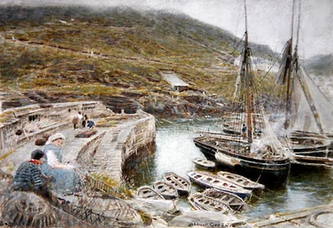 Boscastle (akvarel og kropsfarve på papir)