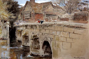 Crane Bridge, Salisbury (pen og blæk med akvarel og kropsfarve på tonet papir)