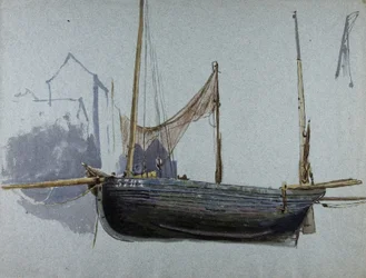Fiskerbåd 57BX (akvarel og kropsfarve på tonet papir)