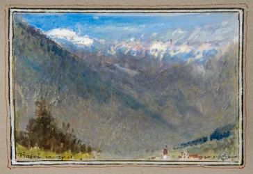 Trafoi i Tyrol (akvarel med bodycolour omgivet af en dekorativ kant)