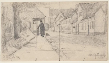 Gade i Køge med gående mand