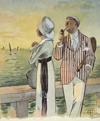 Flirt i skumringen - tegning af Albert Guillaume (1873-1942), i "" Le Rire", august 1912