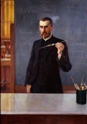 Portræt af læge Emile Roux, assistent for Louis Pasteur i 1894 Maleri af Albert Edelfelt (1854-1905) (ec.fin.) 1894 Paris, musee Pasteur - Portræt af dr. Emile Roux, Louis Pasteurs assistent, i 1894. Maleri af Albert Edelfelt (1854-1905) (finsk