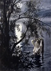 Fremstilling af en undine, en vandnymfe fra germansk mytologi. Illustration af Albert Edelfelt (1854-1905).