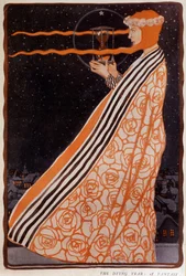 En kvinde holder et timeglas, sd. begyndelsen af det 20. århundrede. Illustration af Klingner Albert (1869-1912)