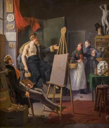 En pige fra Amager sælger frugt i et kunstneratelier