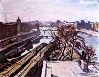 Udsigt over Seinen og monumentet til Henry IV, c1906.