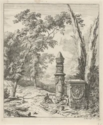 Landskab med hvilende figurer ved et begravelsesmonument Landskaber (serietitel)