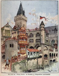 Et hjørne af Robidas "Old Paris" på verdensudstillingen. Forside "" Den lille franskmand illustreret"" af 26/05/1900.