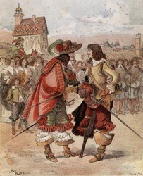 Kaptajn Bellormeaus generthed - "Jeg er glad for at se dig i live". Karakter fra Albert Robidas bog. Forside "" Den lille franskmand illustreret""" af 02/12/1899.